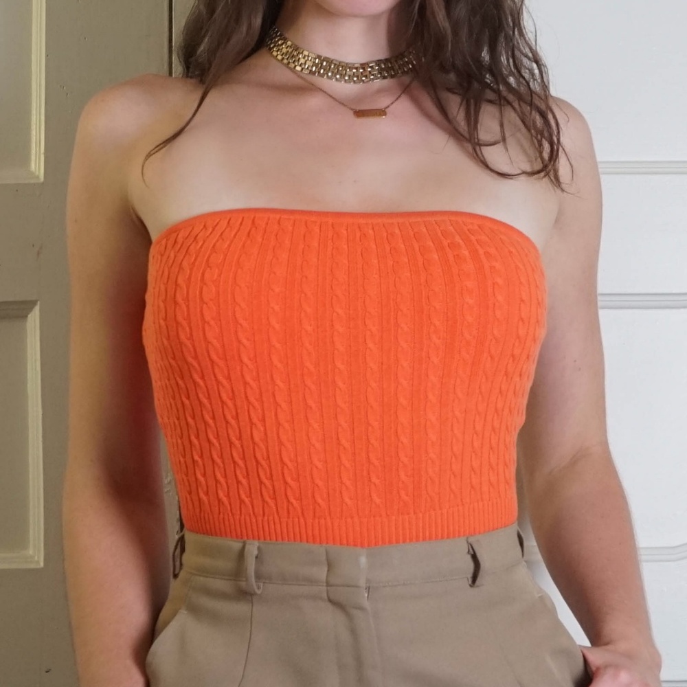 Vintage Tangerine Sweater Strapless Top